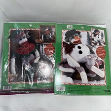 Vintage 21" Sock Monkey Craft Art Kit 1- Holiday Snowman & 1- Elf Christmas