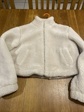ladies clothes size XS 6/8 Primark Cream Cropped Fleece Teddy Bear Jacket