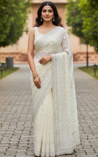 Georgette chikankari stone work party wear saree indian wedding Designer sari
