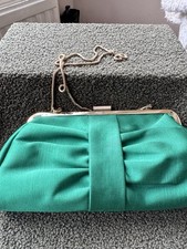 Planet Designer Clutch Bag Emerald Green Satin with Gold Chain Shoulder Strap