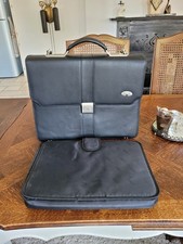 ANTLER - Black 100% Leather Briefcase incl. Laptop Case & Shoulder Strap - VGC