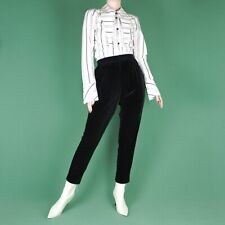 VINTAGE 90s 2000s Black Velvet High Waist Womens Trousers Legging Pants S 8 10