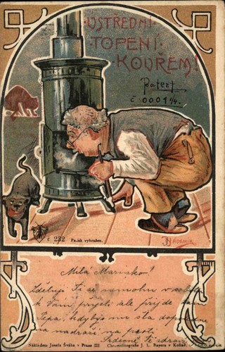 Old man dog wood stove - man,