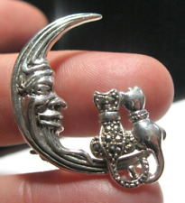 Sterling Silver Crescent Moon Cat Celestial Brooch, New, Gift, Lovely!