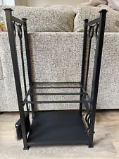 Black Wrought Iron Log Rack With Fire Tools