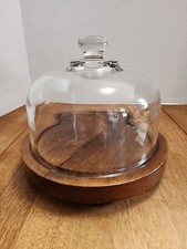 Vintage Clear Glass Cloche Dome with Wooden Base Cheese Display