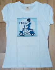 TROJAN SKINHEAD GIRL SCOOTER ORGANIC COTTON IVORY NEW LOOK TSHIRT MOD RETRO