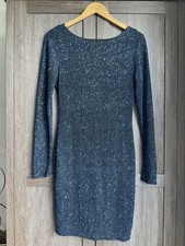 Lipsy Gorgeous Sparkly Metallic Blue Fitted Bodycon Cowl Back Dress Sz 14