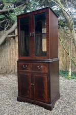 Antique Reproduction Tall Boy Flame Mahogany Effect Cocktail Display Cabinet