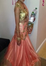 Peachy gold  Lengha Sari/ lengha used In Fabulous Condition