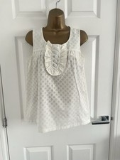 Topshop Women's Cream Polka Dot Print Sleeveless Blouse Top Size 10