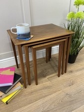 Mid century Modern Nest Of Tables In Walnut And Beech Finish - Beautifully Made