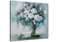 Teal White Flowers Painting Abstract Hallway Canvas Accessories 1s440l - 79cm