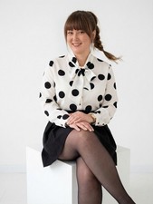 White Polka Dot Fluid Pussybow