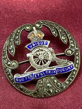 Lovely Silver & Marcasite Stone Royal Artillery Sweetheart Brooch w/fixing