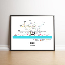 Dundee Scotland Underground Style Transport Art Map Print A3 A4