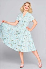 Caterina Snowy Rabbit Swing Dress 16 18 20 Shirtwaister Winter Blue 50s Vintage