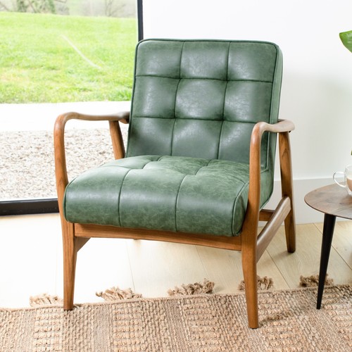 Green faux leather armchair - green,