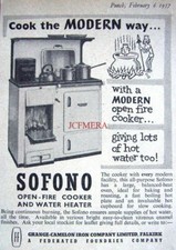SOFONO Open-Fire Heater & Cooking Range Advert : Original Small 1957 Print AD