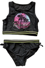 MATALAN GIRLS TROPICAL SWIMSUIT 2 PIECES BLACK HOLIDAY SIZE 8 - 9 Yrs USED