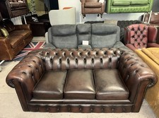Chesterfield Brown Real Leather Three Seater Sofa