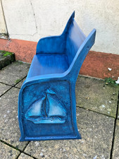 Vintage Hand Made 1940's Blue Painted Wood Childs Bench