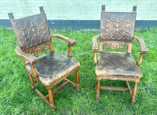Pair antique gothic throne