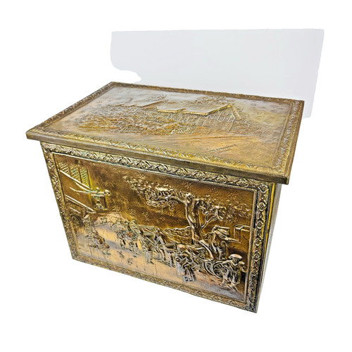 English copper coal wood box - coal,