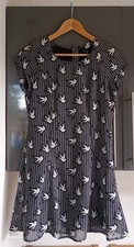 Ladies H&M Semi Sheer Lined Dress Size 12. Black & White,  Bird  Print. VGC.