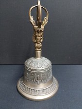 Antique  Brass Tibetan Buddhist Dorje Hand Bell with Buddha Face Decoration