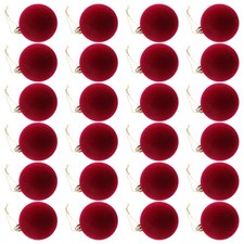  24 Pcs Flocked Decorative Balls Dark Red Ornaments Tree Decorations