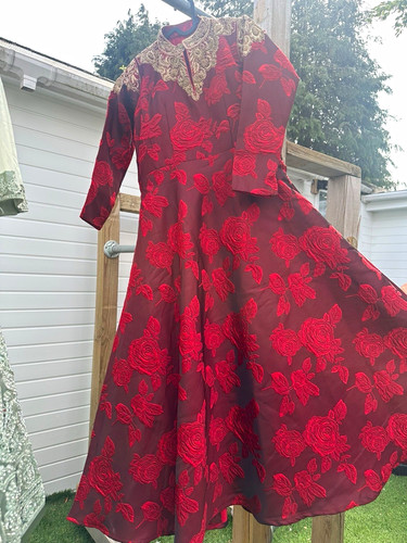 Red floral gown - red, gown,