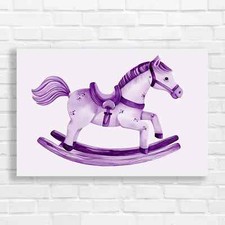 Whimsical Wooden Rocking Horse Purple Canvas Print Large Picture Wall Art