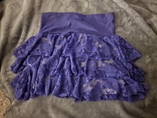 Purple White Floral Lace Sheer Frill Ruffle Layer Rara Tier Knit Mini Skirt 4 6