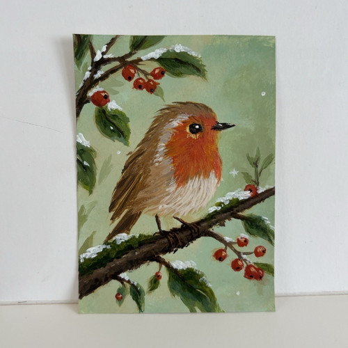 Aceo original robin painting - aceo,