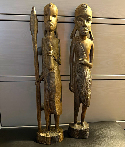 Pair brown tribal carved - pair, of