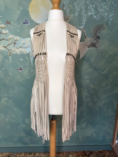 Beige fringe waistcoat - fringe, uk