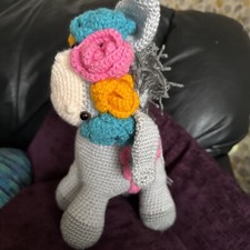 hand knitted soft toys stuffed animals grey daisy donkey 35cm