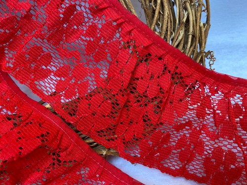 Red gathered frilled lace - gathered,