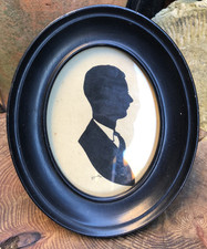 Antique vintage Edwardian gentleman silhouette painting signed framed glass 7"hg