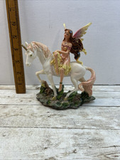 Fairy Riding A Unicorn Ornament Figurine Statue Mythical Magic Figure 6” Tall