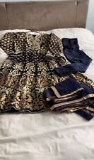 Indian Asian Navy Gold Anarkali Dress Suit Gown Large