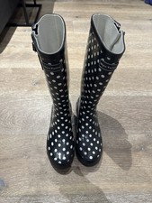 Wyre Valley Black Polka Dot Wellies Women’s Size UK 5 Waterproof Rain Boots New