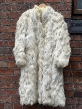 Vintage Real Fur Coat Long Pale Cream/ Off White Brown Flecks