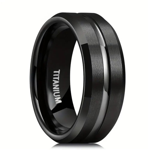 Mens black titanium ring - ring, 8mm
