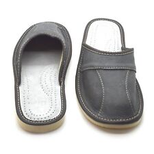 Mens Genuine 100% Leather Slippers Natural Leather Closed Toe Slip on Size 6-12