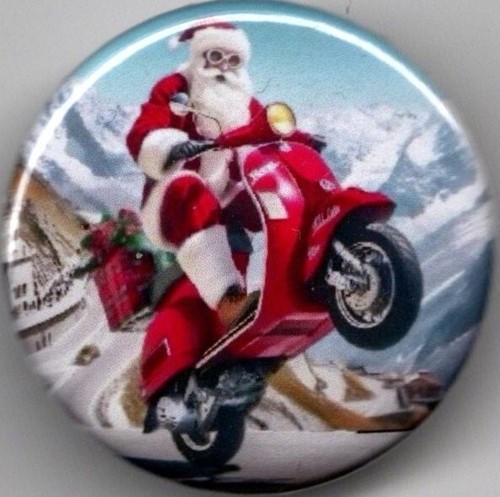 Scooterist santa pin - scooterist, button