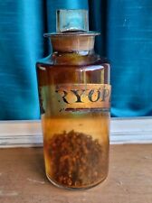 Victorian Glass Apothecary Jar Amber. Contains Cloves. Antique. Lid. Paper Label