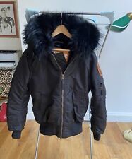 Arctic Army Coat Real Finn Raccoon Fur Hood Black Jacket Bomber MA1 Size M