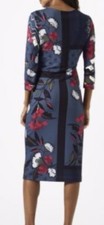 Jigsaw Women Navy Floral Design Midi Jersey Dress Size UK S